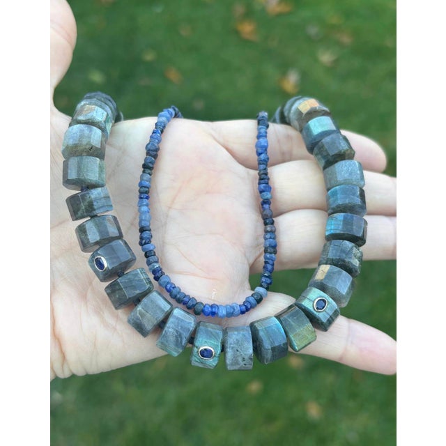 Grand Labradorite Necklace Labradorite, Blue Sapphires, 14k Gold This necklace can be worn as a choker at 14.25”, up to...