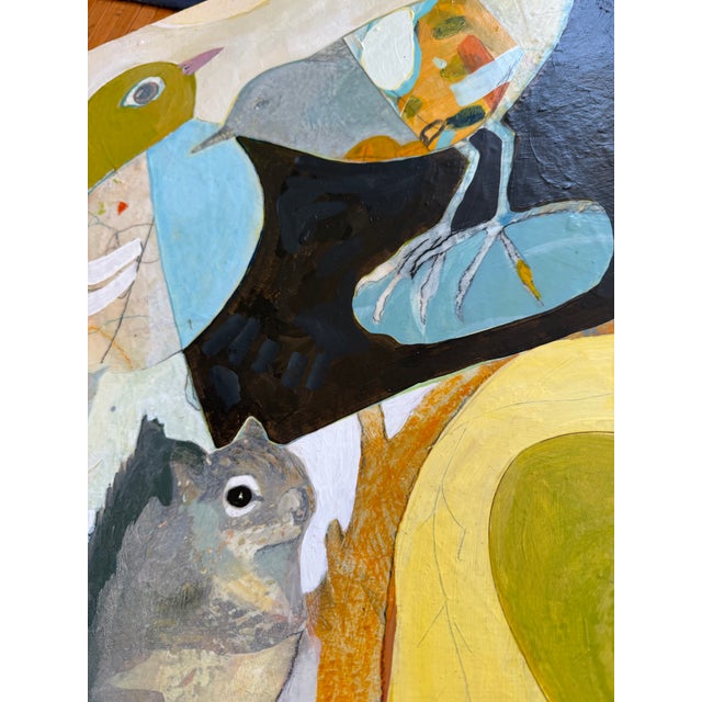 Wood "Camp" a Fun Painting of Birds and Squirrel For Sale - Image 7 of 9