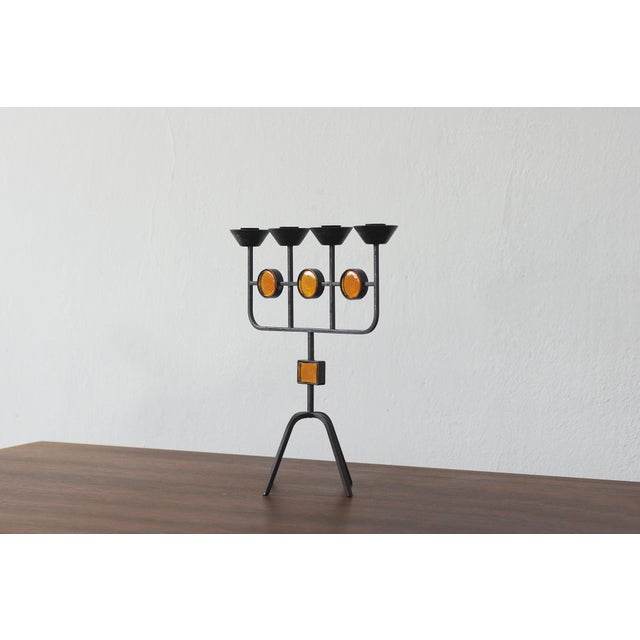 This vintage candelabra, designed by Gunnar Ander for Ystad Metall, is a distinctive example of mid-20th-century Swedish...