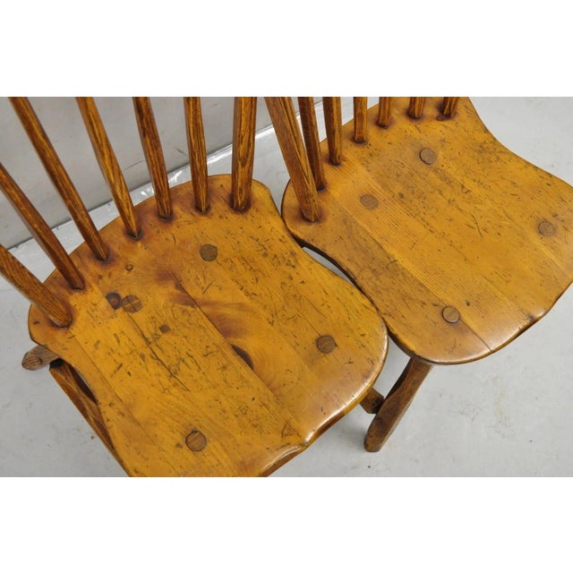 Antique Hunt Country Furniture Colonial Pine Wood Hickory Style Side Chairs Pair For Sale - Image 9 of 11