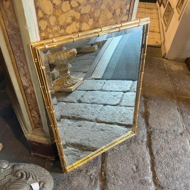 Mid-Century Modern 1970s Hollywood Regency Bamboo Shaped Brass Italian Wall MIrror For Sale - Image 3 of 16