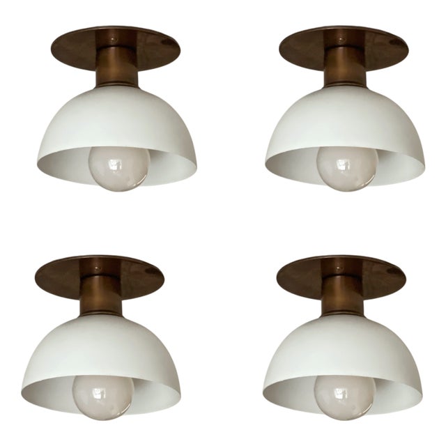 White Kitchen Spotlights with Brass Fittings, Set of 4 For Sale