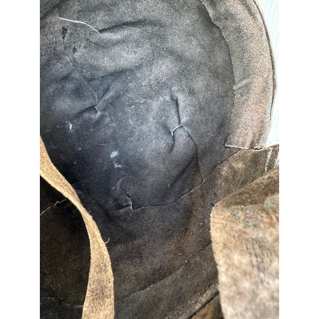 Burnt Umber Unusual Vintage Riveted Steel Horn and Leather Viking Helmet For Sale - Image 8 of 8