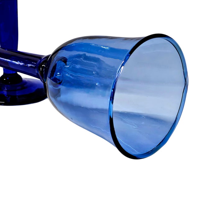 Late 20th Century Mexican Handblown Cobalt Blue Stem Glasses, Set of 9 For Sale - Image 10 of 13