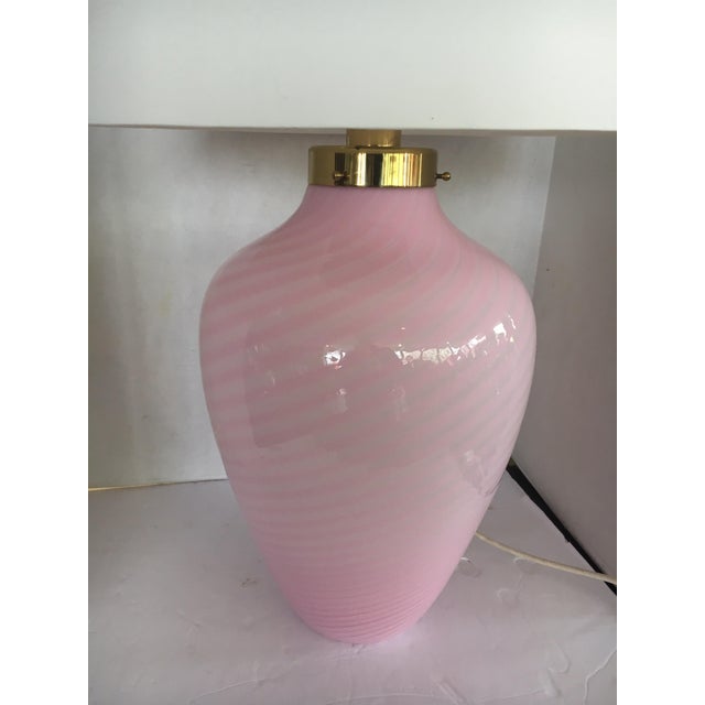 Mid-Century Modern Pair of Murano Glass Pink Swirl Table Lamps Made in Italy For Sale - Image 10 of 13