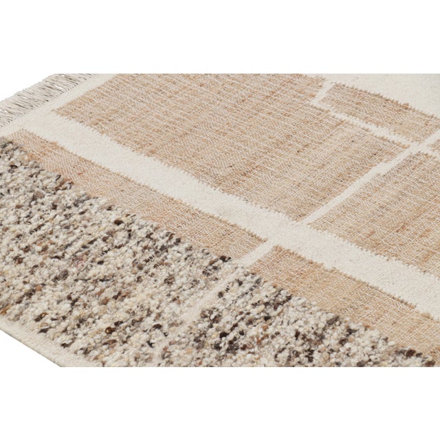 Mid-Century Modern Rug & Kilim’s Abstract Flatweave with Cream and Beige Geometric Patterns - 5x8 For Sale - Image 3 of 7