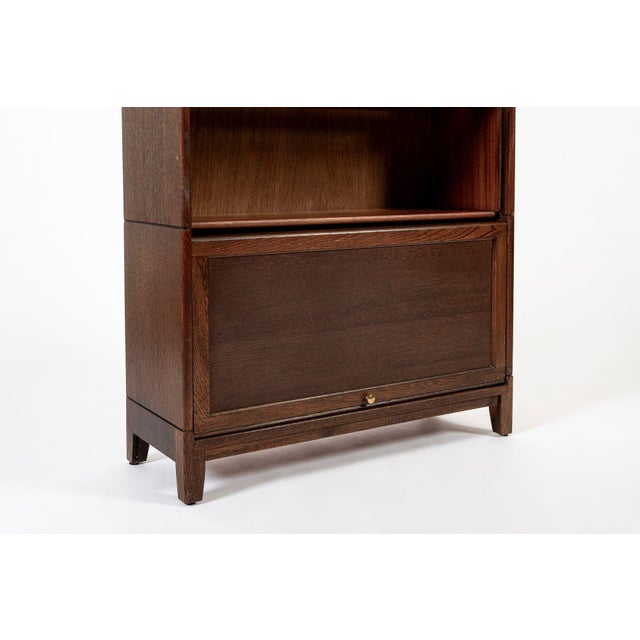Wood Antique English Tall Stepback Oak Wood Barrister Bookcase Cabinet For Sale - Image 7 of 11