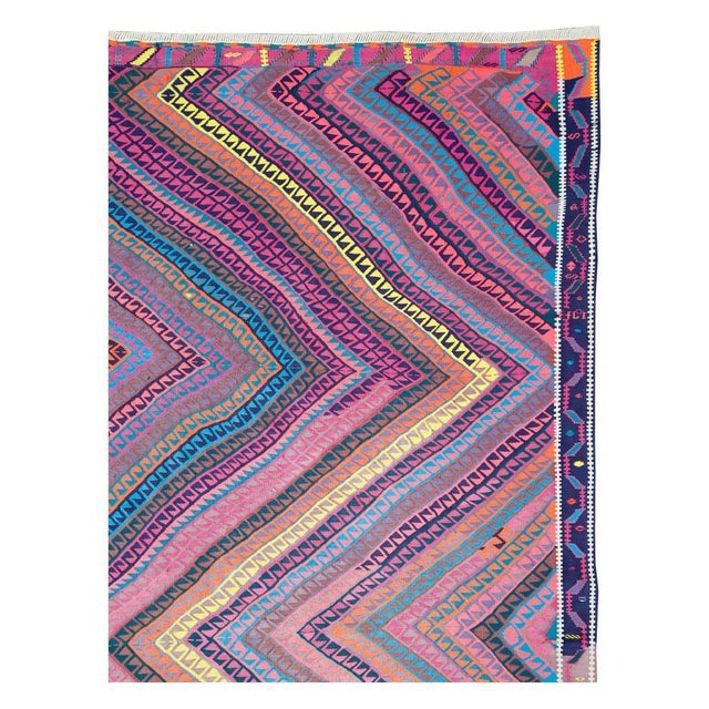 Modern Galerie Shabab Collection Colorful Mid-20th Century Turkish Flat-Weave Kilim Square Room Size Rug For Sale - Image 3 of 10