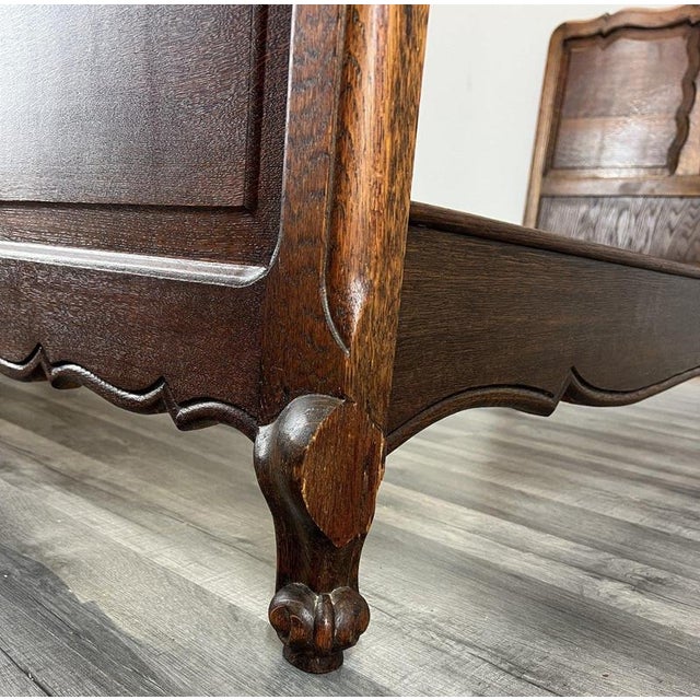 Wood Vintage French Louis XVI Style Oak Single Bed Frame with Carved Headboard For Sale - Image 7 of 11