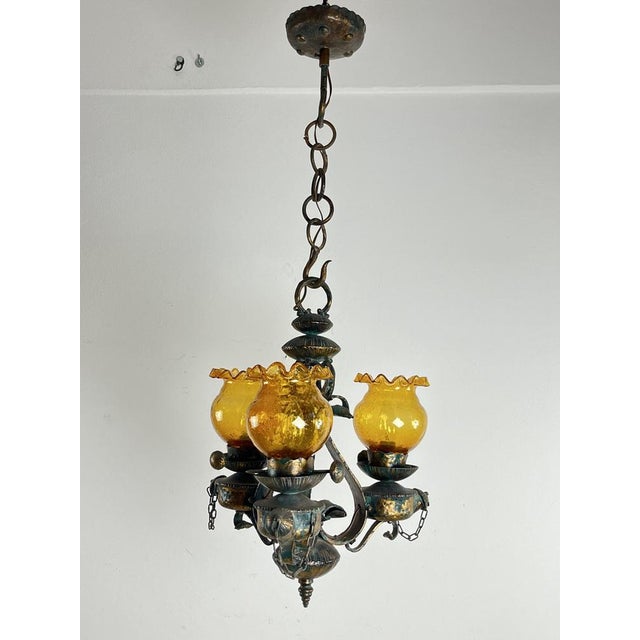 Mid-Century Brutalist Iron and Glass Chandelier, 1960s For Sale - Image 15 of 15