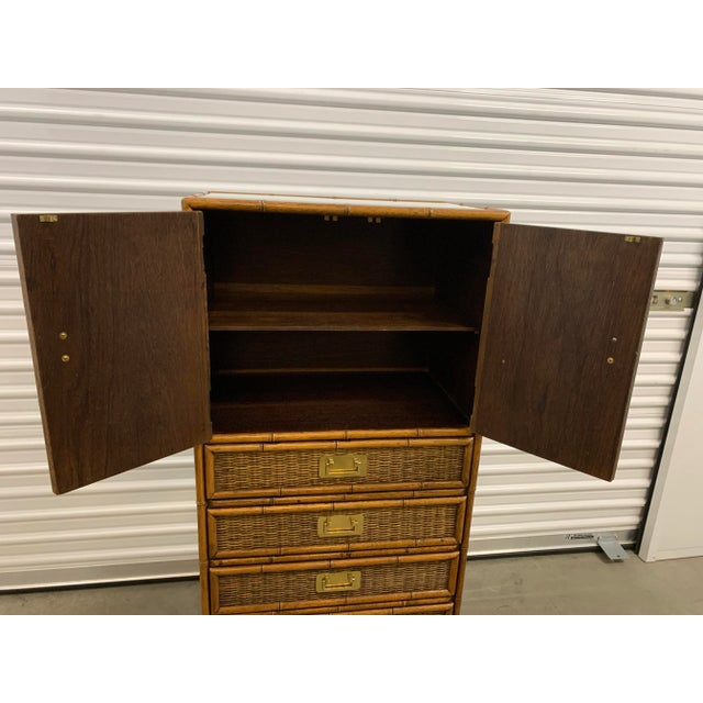 Vintage Faux Bamboo Tallboy Dresser Wicker Cabinet For Sale In Palm Springs - Image 6 of 12