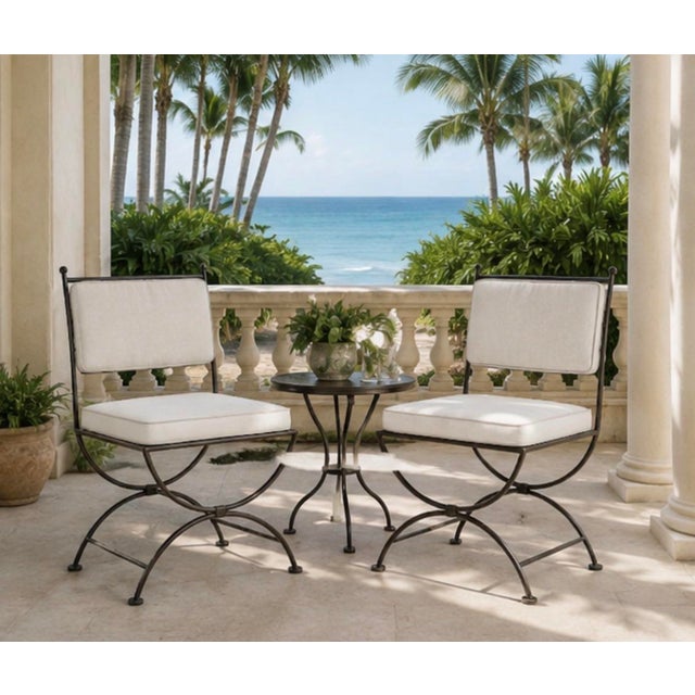 Black Pair of Vintage Turkish Curule-Leg Powder Coated Cast Iron Patio Chairs For Sale - Image 8 of 12