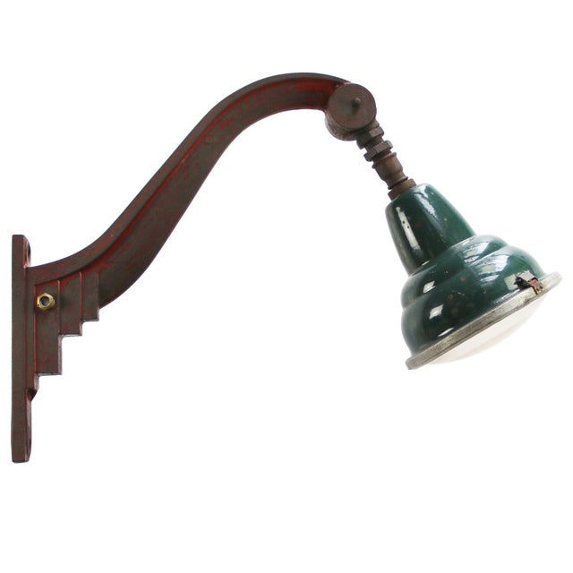 Brown Art Deco French Petrol Green Enamel Cast Iron Clear Glass Streetlight by Sammode, France For Sale - Image 8 of 8