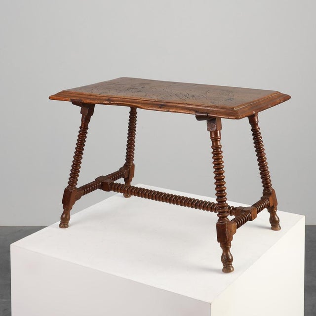 Antique 17th Century Oak Side Table with Turned Legs and Stretcher Base, Spain For Sale - Image 14 of 14