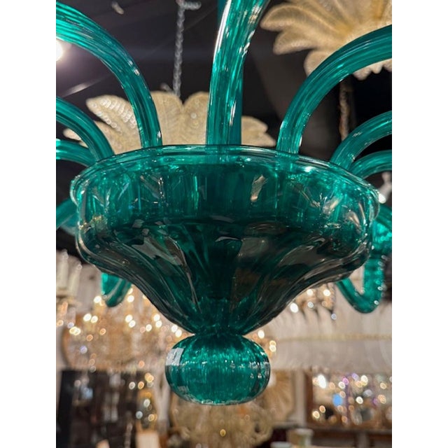 Modern Teal 12 Arm Murano Glass Chandelier For Sale - Image 3 of 7