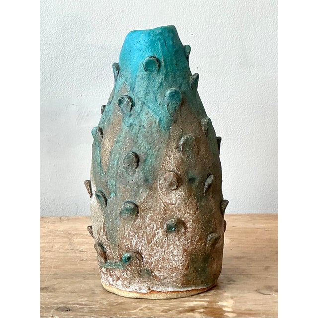 Vintage Boho Studio Pottery Prickly Pear Vase For Sale In West Palm - Image 6 of 7
