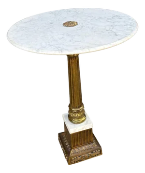 Neoclassical Italian Marble and Brass Pedestal Accent Table by Catco