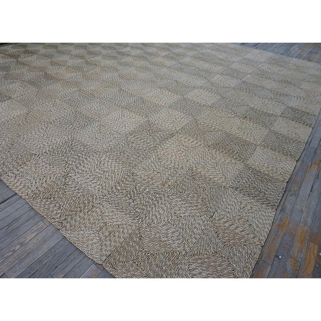 Moroccan 1940s Rustic Beige Antique Geometric Modern Moroccan Reed Square Woven Wool Rug For Sale - Image 3 of 10
