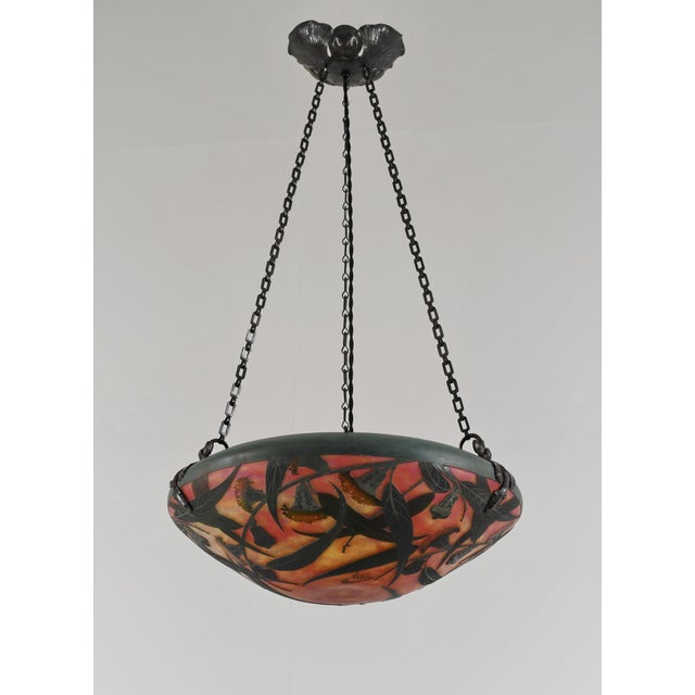 Daum French Art Deco Pendant Light by Daum & Majorelle - 1925 Cameo Chandelier France For Sale - Image 4 of 15