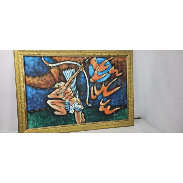 Vintage Postmodern Cubist Style Figurative Signed Acrylic Original Painting by Rystron, Framed For Sale - Image 6 of 8
