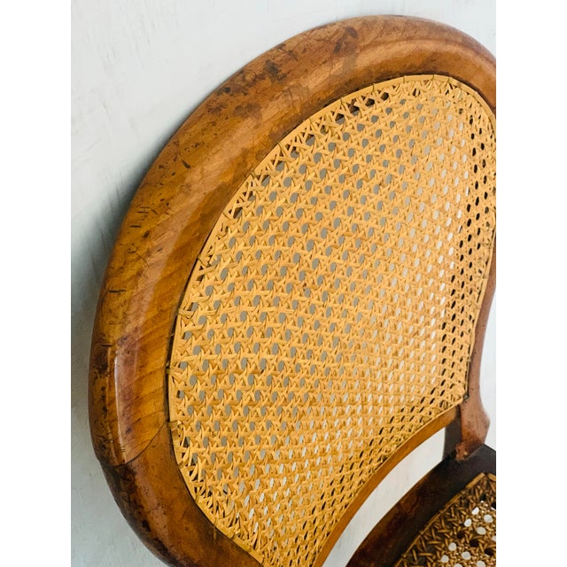 Wood Early 20th Century Vintage Petite Boudoir Chair, Turned Fruitwood Legs and Stretcher With Balloon Caned Back and Seat, in the Style of Louis XVI For Sale - Image 7 of 12