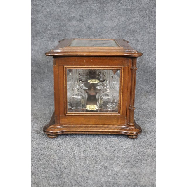 Rare Walnut Case French Etched Glass 18-piece decanter and Cordial Tantalus Set - 18 Pieces For Sale In Philadelphia - Image 6 of 11