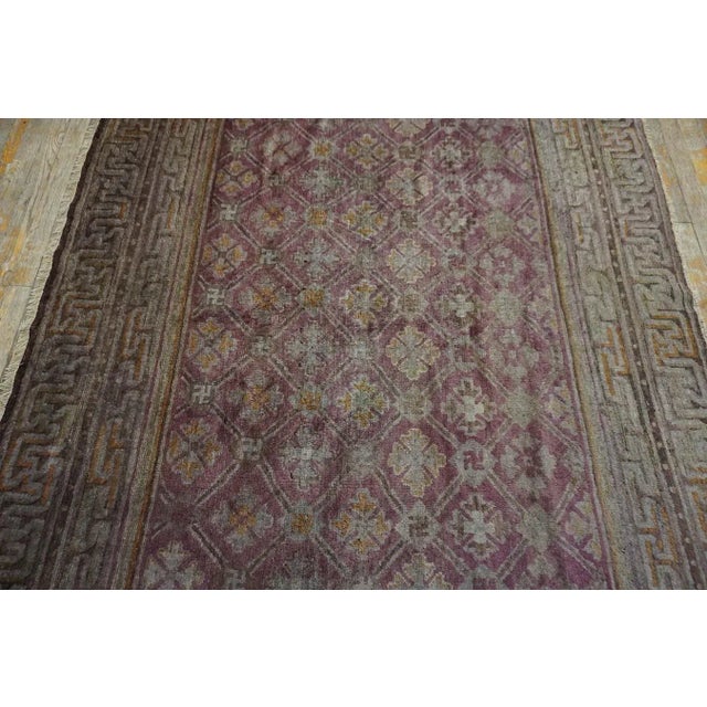 Textile 1900s Antique Large Chinese Diamond Grid Purple Baotou Knotted Runner Rug For Sale - Image 7 of 12