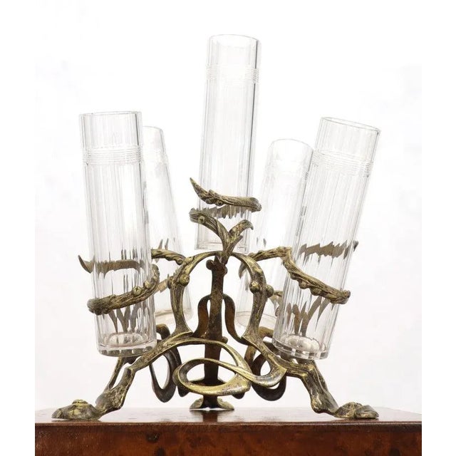 Art Nouveau 5 Branches Center Piece Cut Glass Vases For Sale - Image 6 of 13