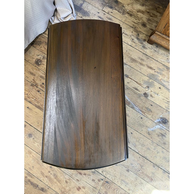 Dark Brown Drop Leaf Accent Table With Turned Legs and Drawer For Sale - Image 4 of 9