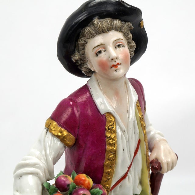Mid 20th Century Vintage Capodimonte Italy Youth With Fruit Porcelain Figurine For Sale - Image 5 of 9