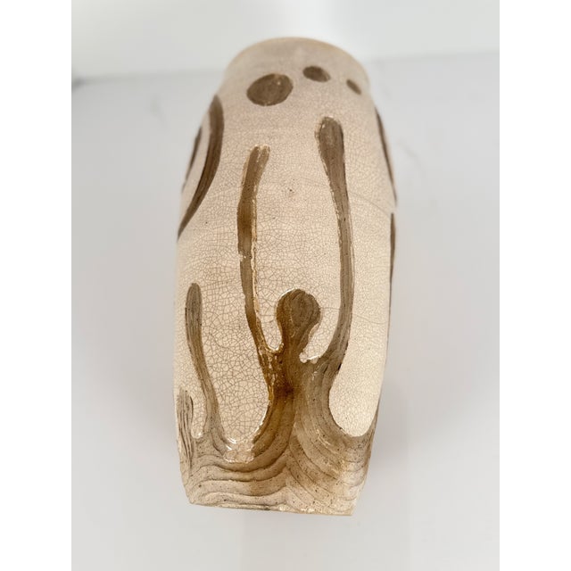 Tan Midcentury Handmade Stoneware Crackle Glaze Vase For Sale - Image 8 of 16