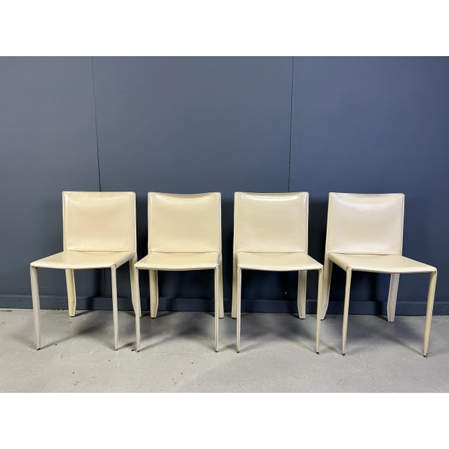 Beige Leather Dining Chairs by Cattelan, Italy, 1980s, Set of 4, in Good conditions. Designed 1980 to 1989 This piece has...