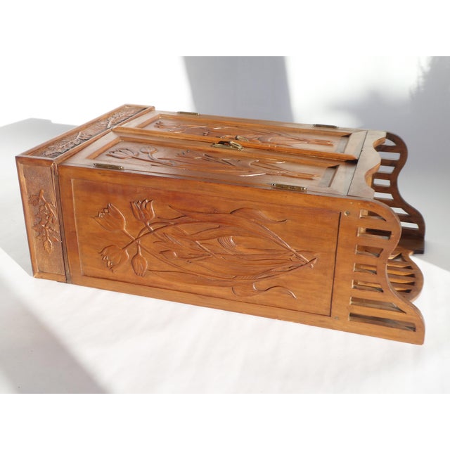 Antique Art Nouveau Carved Wooden Cabinet with Floral Details, 1920s For Sale - Image 9 of 15