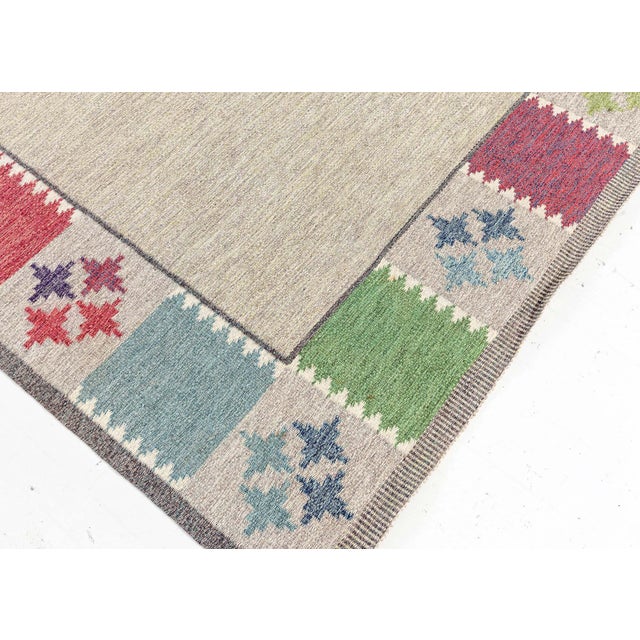 Tan Doris Leslie Blau Vintage Swedish Flat Weave Rug by Bitte Ahlgren, Signed "BA" For Sale - Image 8 of 9