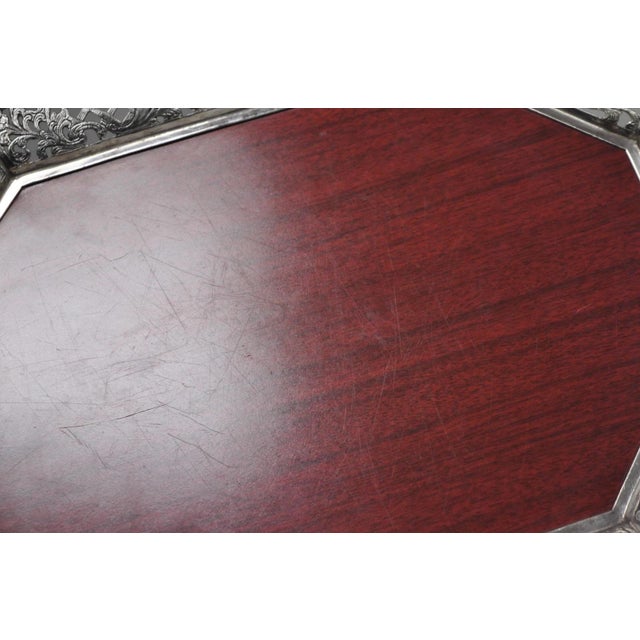 Brown Vintage Victorian Melamine & Silver Plated Faux Wood Bar Liquor Serving Tray For Sale - Image 8 of 10
