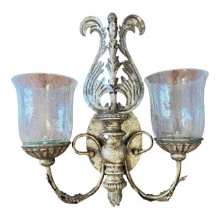 Vintage Silver Double Hurricane Wall Candle Sconce For Sale