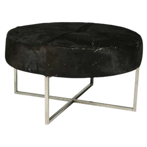 Mid-Century Modern Cow Hide Upholstered Round Bench