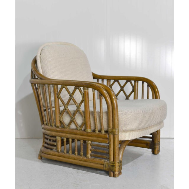1970s 1970s Rattan Bamboo Lounge Chairs and Table by Ficks Reed - Set of 3 For Sale - Image 5 of 12