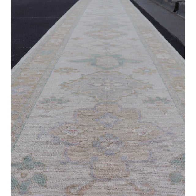 Textile Hand-Knotted Very Long Oushak Runner by Keivan Woven Arts, 3'2" X 19'6" For Sale - Image 7 of 13