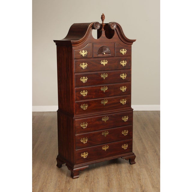 High Quality American Made Cherry Tall Chest with Dovetailed Drawers and Rosette Carved Bonnet