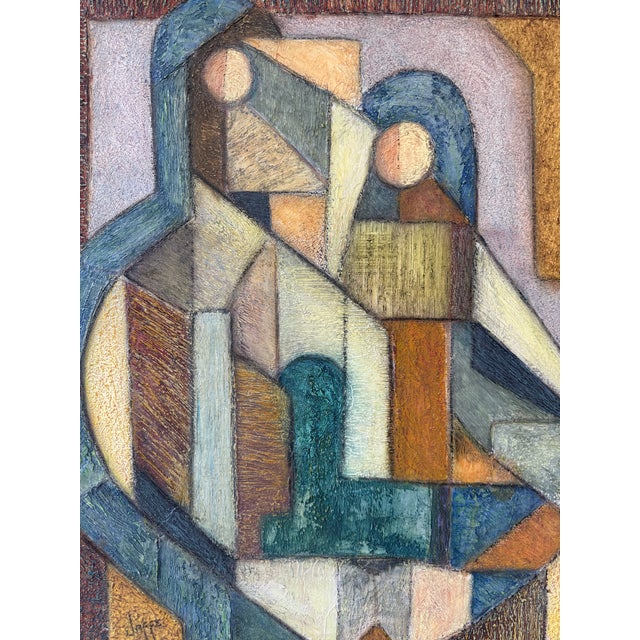 This is a colorful cubist abstract family portrait on canvas titled “Family Group 2” by Ed Jaffe (1929-2023) Line work of...