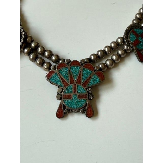 1970s Native American Silver Kachina Necklace With Turquoise & Coral Chip Inlay For Sale - Image 4 of 9