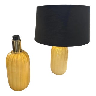 Two 1980s Yellow and Gold Murano Glass Table Lamps by Signoretti Murano Italy For Sale
