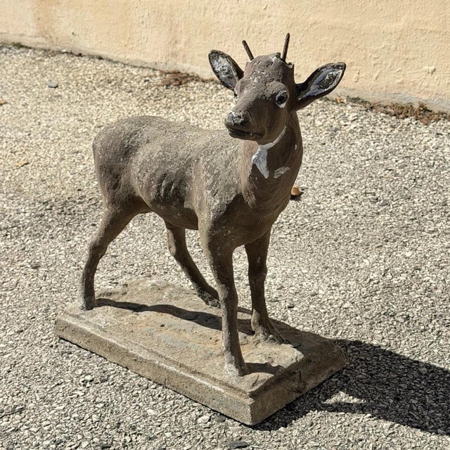 Mid-Century Modern Vintage French Standing Deer Small 19" Cement Concrete Stone Garden Statue For Sale - Image 3 of 16