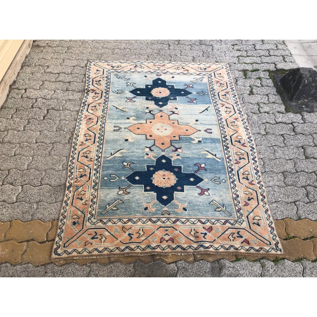 Handmade Colourful Vintage Wool Rug For Sale - Image 11 of 11