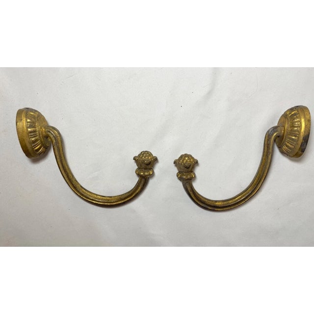 Pair of Antique 19th Century Gilt Bronze Ornate Victorian Wall Hooks Bracket For Sale - Image 4 of 9