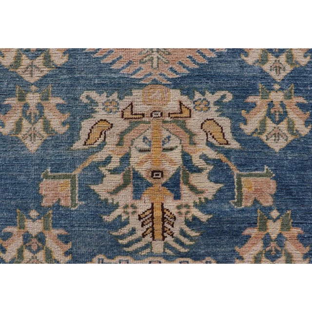Vintage Turkish Oushak Rug With Large Medallion Design on a Blue Field 4'8 X 7'2 For Sale - Image 4 of 10