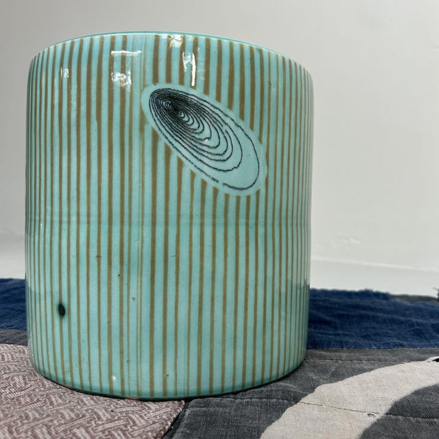 Turquoise Vintage Turquoise Glazed Ceramic Hibachi Planter, Japan, 1970s For Sale - Image 8 of 14