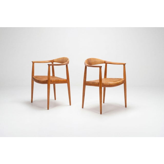 1960s Hans Wegner for Johannes Hansen “The Chair” Dining Chairs Set of Six in Oak 1960 For Sale - Image 5 of 14
