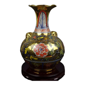 Chinese Vintage Ceramic Vase,Gold Glaze Blue and White Doucai Porcelain Yuhuchun Vase Painted Flowers Pattern